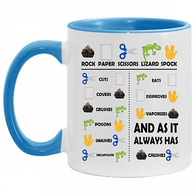 The Rock Paper Scissors Lizard Spock - Funny Hand Sign Game Accent Mug, White/Light Blue, 11 oz. Accent Mug