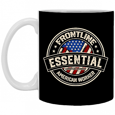 Frontline Essential Patriotically Correct American Worker Ceramic Coffee Mug - Beer Stein - Water Bottle - Color Changing Mug, Black, 11 oz. White Mug