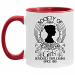 Society Of Obstinate Headstrong Girls Seriously Displeasing People Since 1813 Accent Mug, White/Red, 11 oz. Accent Mug