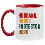 Husband Daddy Protector Hero Accent Mug - Fathers Day Gifts For Dad, White/Red, 11 oz. Accent Mug