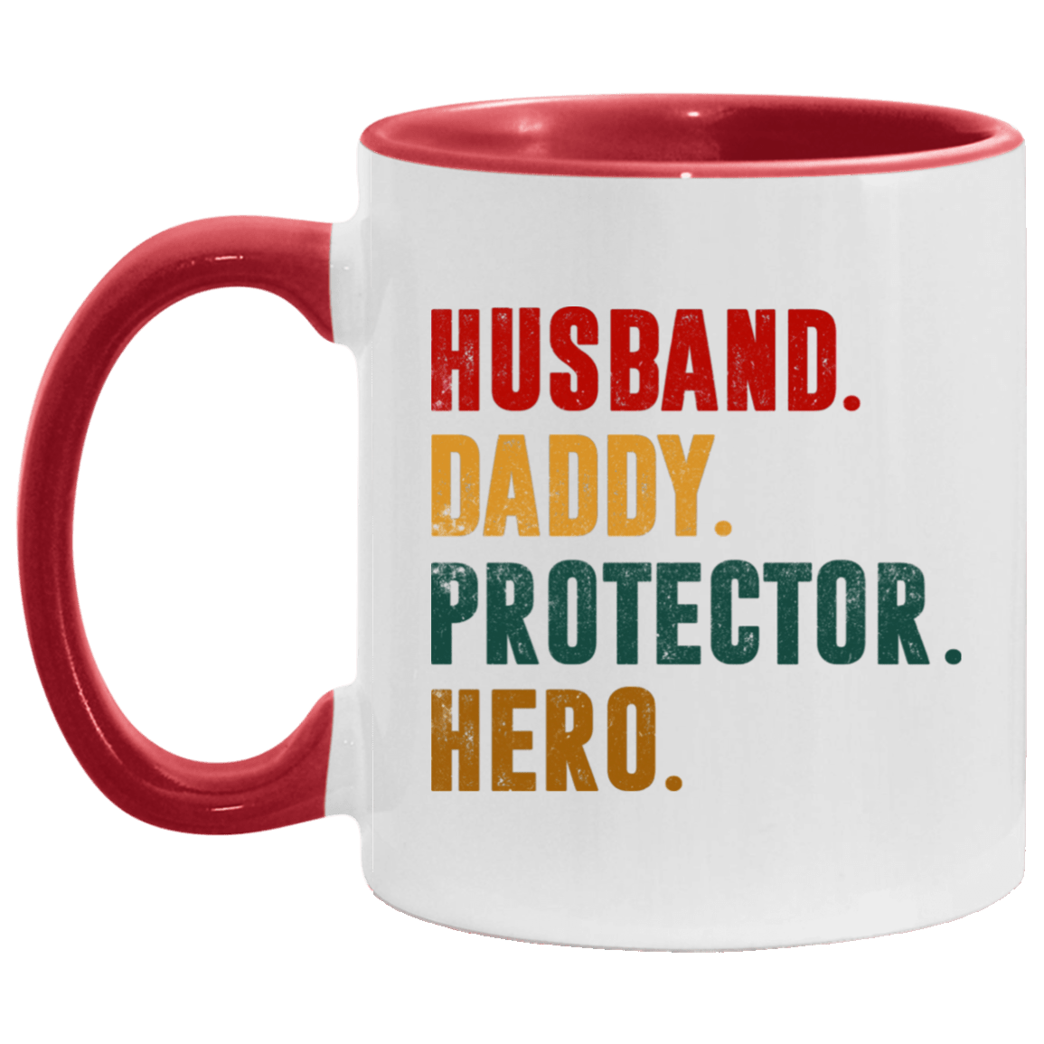 Husband Daddy Protector Hero Accent Mug - Fathers Day Gifts For Dad, White/Red, 11 oz. Accent Mug