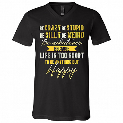 Be Crazy Be Stupid Be Silly Be Weird Be Whatever Because Life Is Too Short To Be Anything But Happy T-Shirt, Black, V-Neck T-Shirt