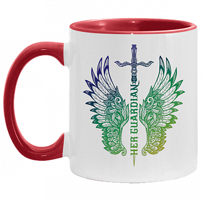 Her Guardian - His Angel Wings Couple Accent Mug, White/Red, 11 oz. Accent Mug