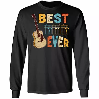 Best Dad Ever Guitar Notes Hoodie Sweatshirt - Funny Guitar Dad Chords Father's Day Guitarist Player T-Shirt, Black, Long Sleeve