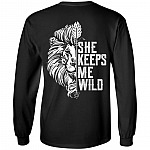 She Keeps Me Wild Hoodie Sweatshirt - Her Guardian His Angel Love Couples Long Sleeves Shirt, Black, Long Sleeve She Keeps Me Wild Hoodie Sweatshirt - Her Guardian His Angel Love Couples Long Sleeves Shirt, Black, Long Sleeve