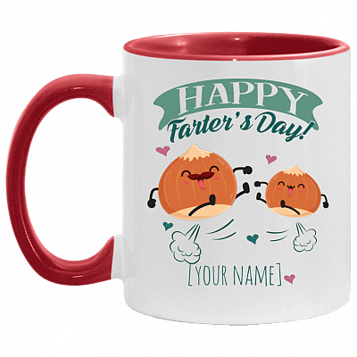Personalized Happy Farter's Day Accent Coffee Mug - Cute Father's Day Gift, White/Red, 11 oz. Accent Mug