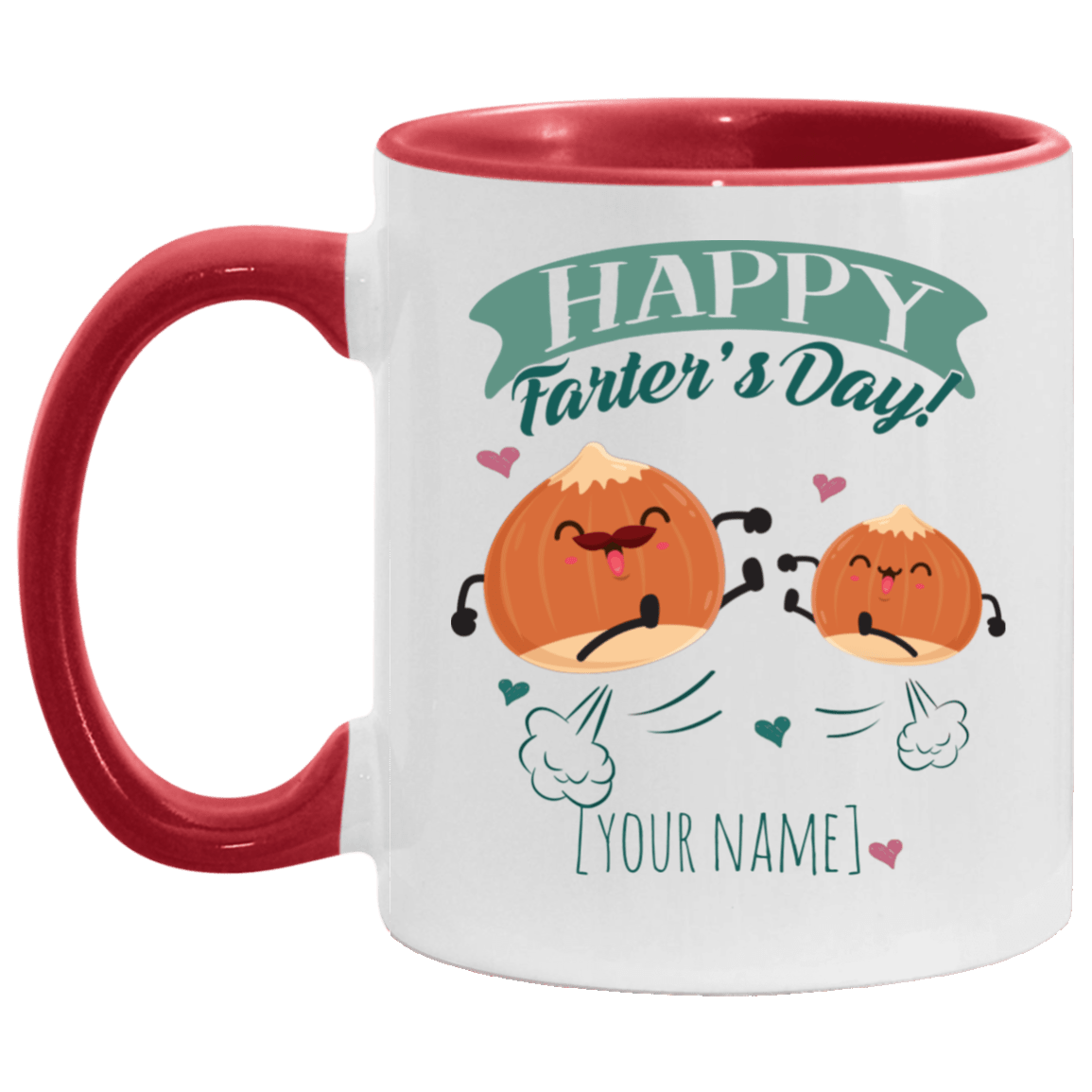 Personalized Happy Farter's Day Accent Coffee Mug - Cute Father's Day Gift, White/Red, 11 oz. Accent Mug