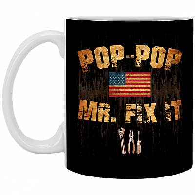 Pop-Pop Mr Fix It - Mr Fix It Ceramic Coffee Mug - Beer Stein - Water Bottle - Color Changing Mug, Black, 11 oz. White Mug