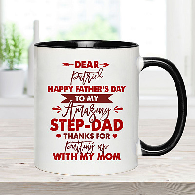Alternative view of Personalized Happy Father's Day To My Amazing Step-Dad Thanks For Putting Up With My Mom Accent Mug - Coffee Mug