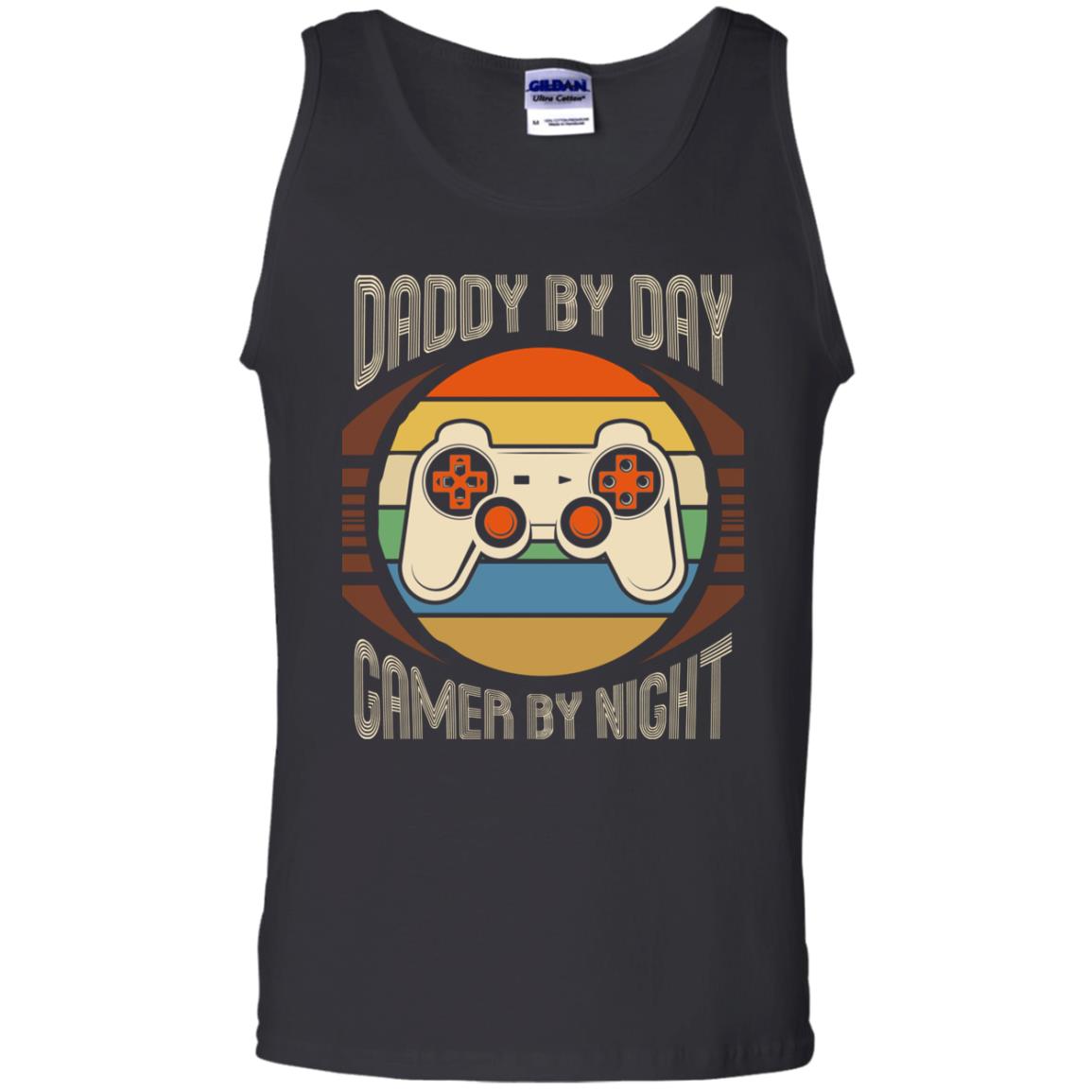Daddy By Day Gamer By Night Vintage Cotton Tank Top Tee - Funny Fathers Day Gift, Black, Unisex Tank Top