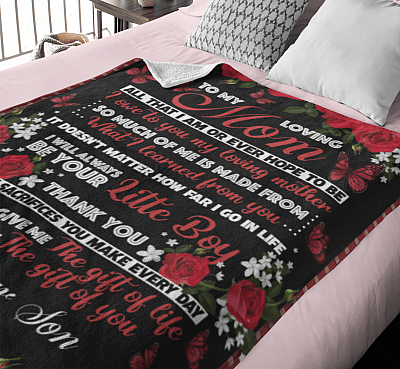 Alternative view of Son to My Loving Mom All That I Am or Ever Hope to Be - Butterfly Fleece Blanket - Premium Sherpa Blanket