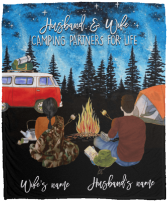 Personalized Husband And Wife Camping Partners For Life Fleece Blanket - Premium Sherpa Blanket - Woven Blanket, White, Cozy Plush Fleece Blanket - 50x60
