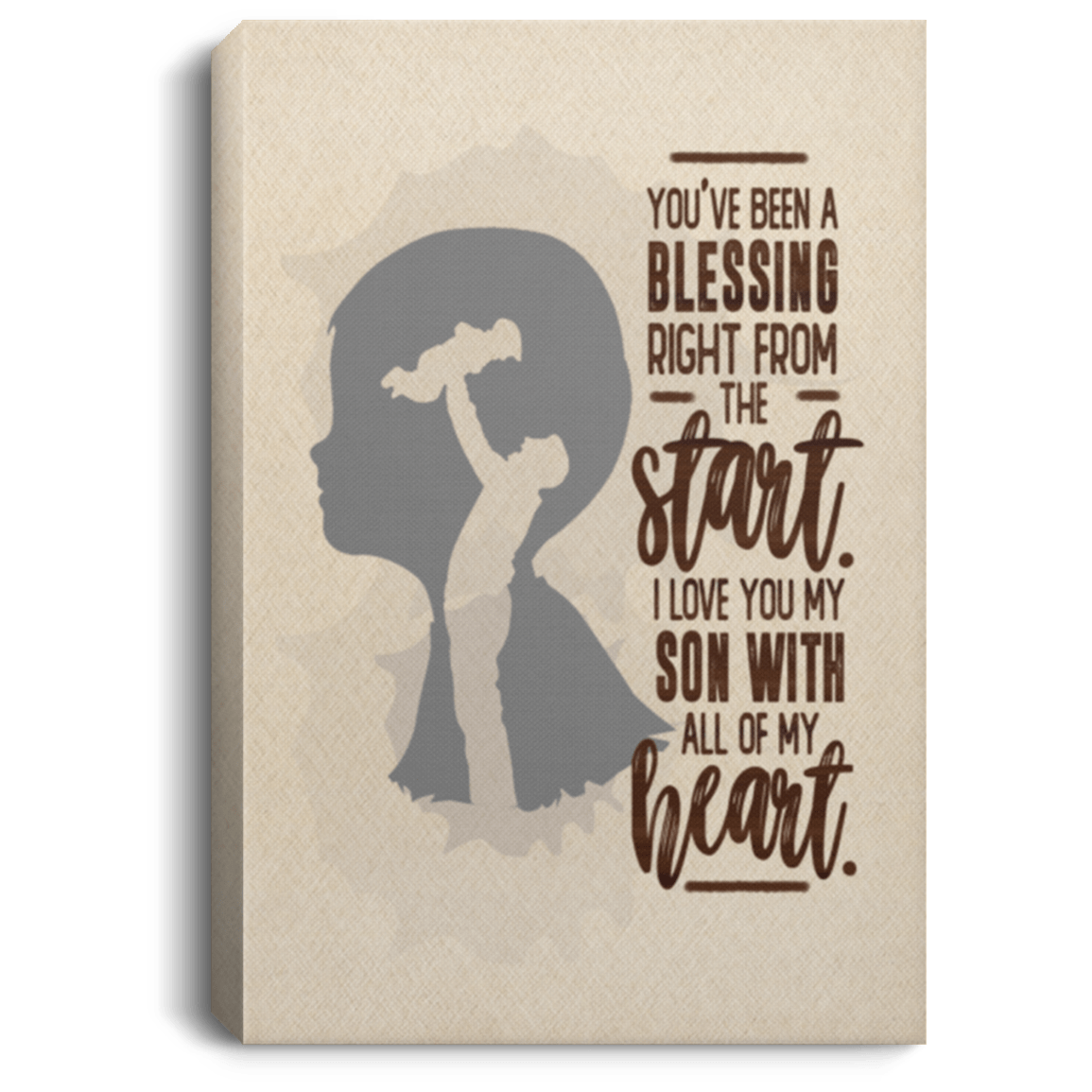 Family GIfts - I Love You My Son With All Of My Heart Gallery Wrapped Framed Canvas Prints - Unframed Poster - Home Decor Wall Art, White, 0.75'' Framed Canvas