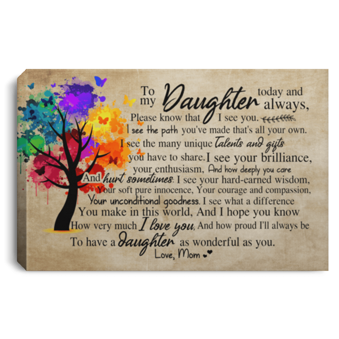 Mom To Daughter Today and Always Please Know That I See You and I Love You Framed Canvas Prints - Unframed Poster, White, 0.75'' Framed Canvas