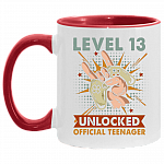 Level 13 Unlocked Official Teenager Accent Mug - Gifts For Video Game Lovers, White/Red, 11 oz. Accent Mug