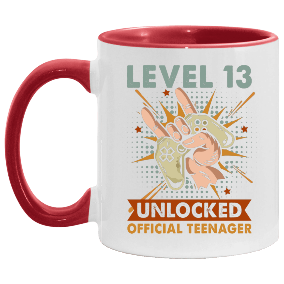 Level 13 Unlocked Official Teenager Accent Mug - Gifts For Video Game Lovers, White/Red, 11 oz. Accent Mug