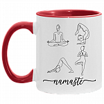 Yoga Poses Single Line Drawing Namaste Accent Mug, White/Red, 11 oz. Accent Mug