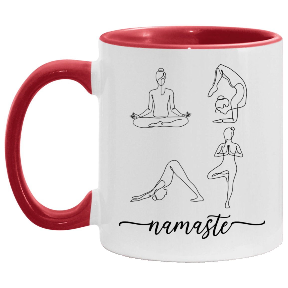 Yoga Poses Single Line Drawing Namaste Accent Mug, White/Red, 11 oz. Accent Mug