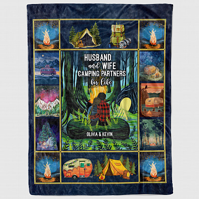 Alternative view of Personalized Husband And Wife Camping Partners For Life Fleece Blanket - Premium Sherpa Blanket - Woven Blanket