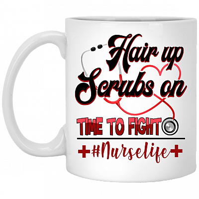 Hair Up Scrubs On Time To Fight Ceramic Coffee Mug - Beer Stein -Water Bottle - Color Changing Mug, White, 11 oz. White Mug