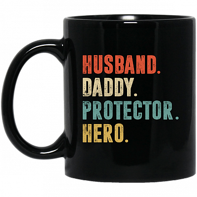 Husband Daddy Protector Hero Coffee Mug - Beer Stein - Water Bottle - Color Changing Mug, Black, 11 oz. Black Mug