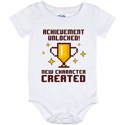 Achievement Unlocked New Character Created Baby Onesie - Baby Toddlers Bodysuit - Dad And Baby Matching Shirts, White, Baby Onesie - 12 Month