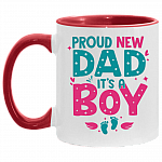 Proud New Dad It's A Boy Going To Be Daddy Accent Mug - Coffee Mug, White/Red, 11 oz. Accent Mug