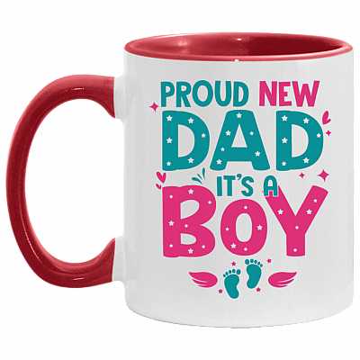 Proud New Dad It's A Boy Going To Be Daddy Accent Mug - Coffee Mug, White/Red, 11 oz. Accent Mug