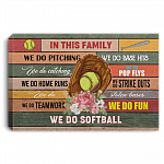 This Family We Do Softball Framed Canvas - Unframed Poster, White, 0.75'' Framed Canvas