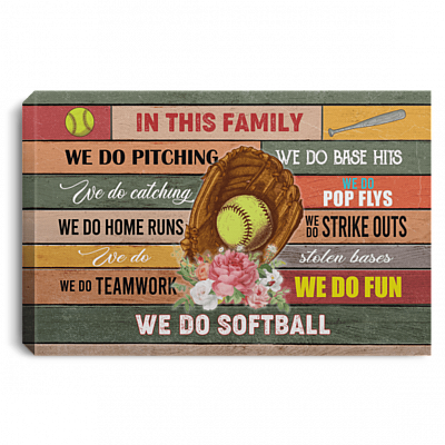 This Family We Do Softball Framed Canvas - Unframed Poster, White, 0.75'' Framed Canvas