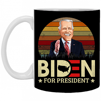 Biden for President - Face Cartoon Funny Ceramic Coffee Mug - Beer Stein - Water Bottle, Black, 11 oz. White Mug