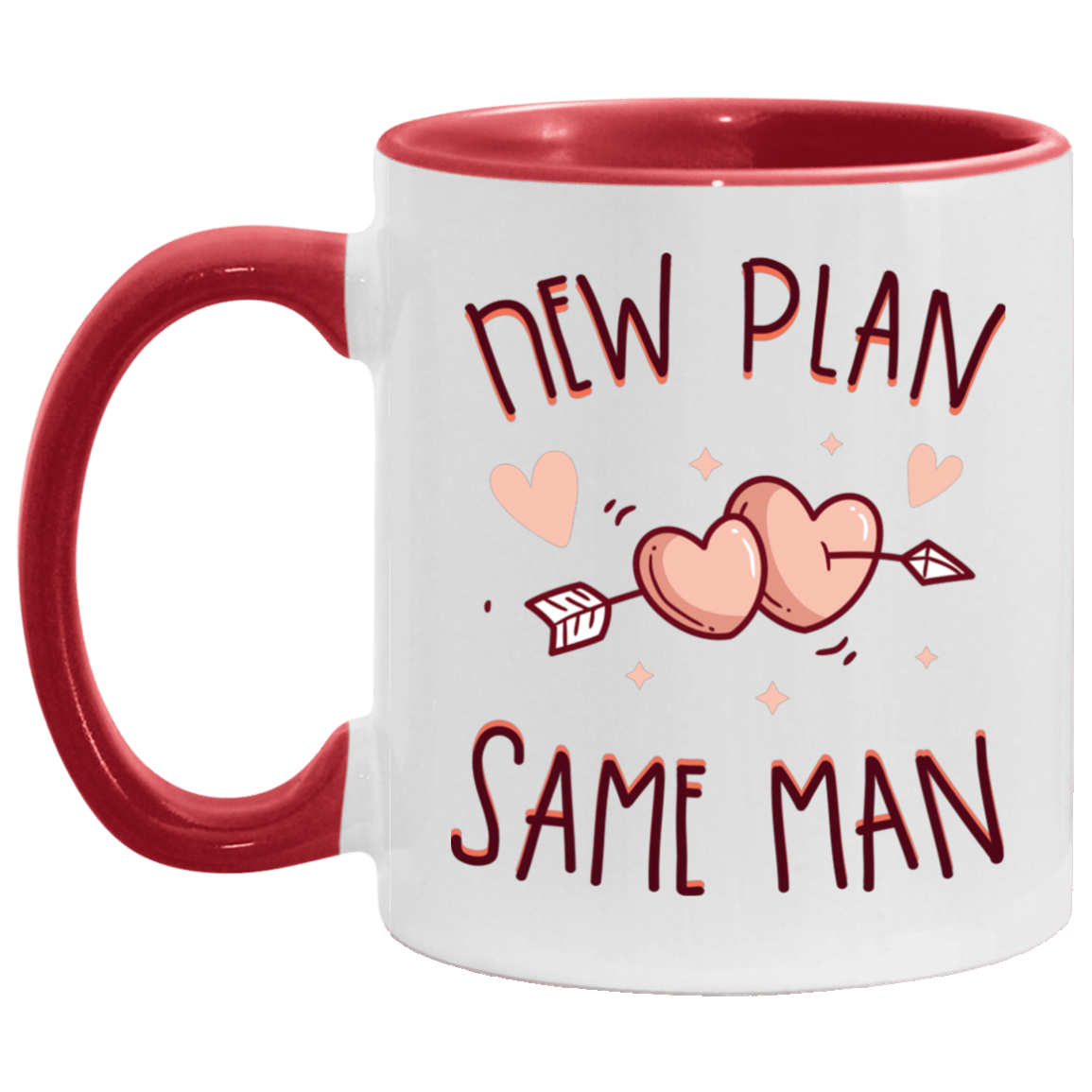 New Plan Same Man Accent Mug - Funny Wedding Mug, White/Red, 11 oz. Accent Mug