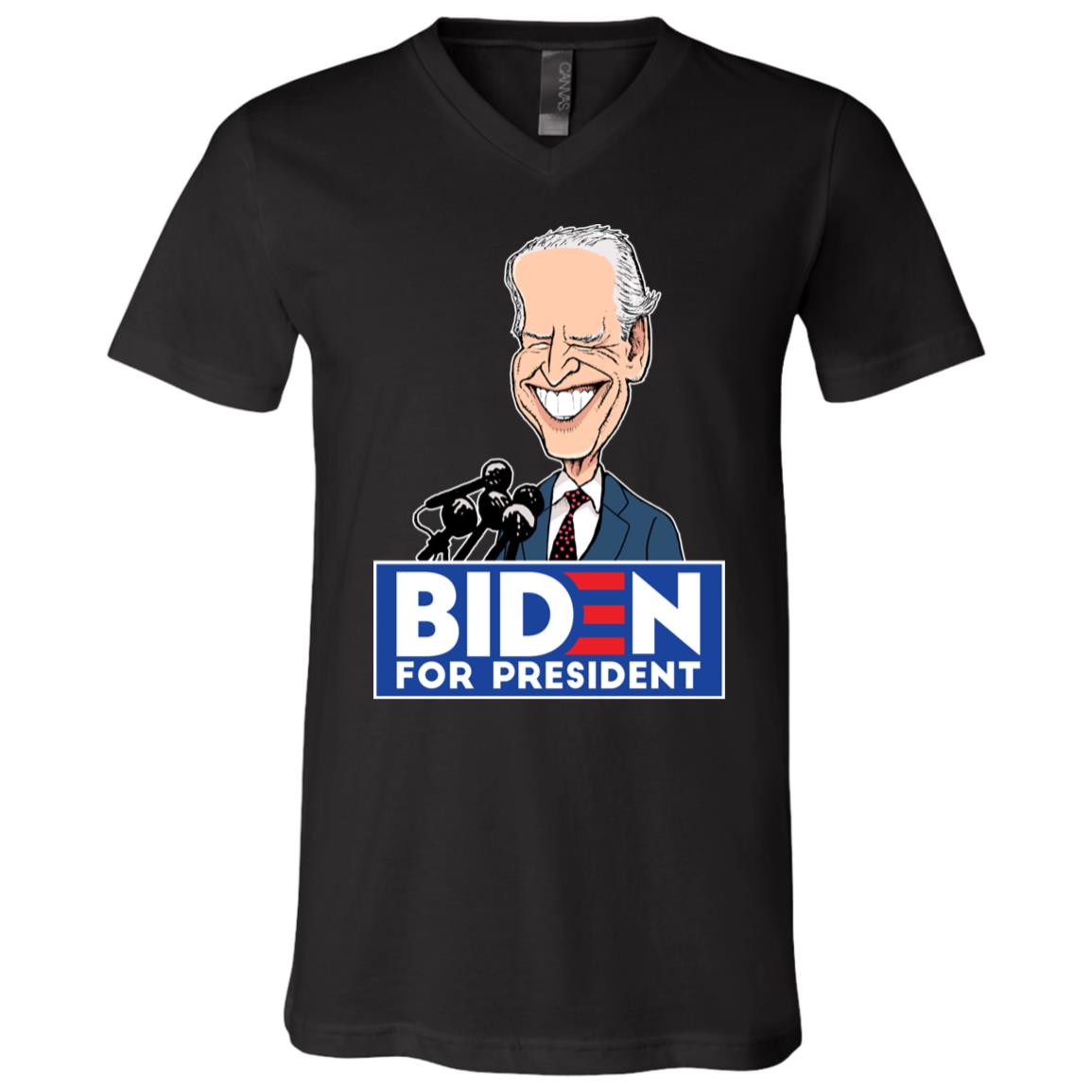 Funny Caricature Biden for President T-Shirt - V-Neck, Black, V-Neck T-Shirt
