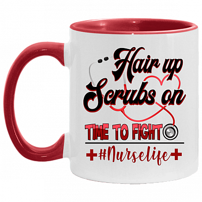 Hair Up Scrubs On Time To Fight Accent Mug, White/Red, 11 oz. Accent Mug