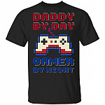 Daddy by Day Gamer by Night Funny Father 8-Bit Vintage T-Shirt, Black, Unisex T-Shirt