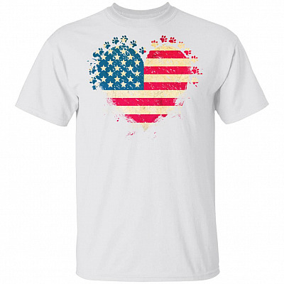 Independence Day Paw Flag Fourth Of July United States T-Shirt, White, Unisex T-Shirt