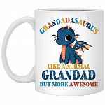 Grandadasaurus Like A Normal Grandad But More Awesome Ceramic Coffee Mug - Beer Stein - Funny Grandad Gifts, White, 11 oz. White Mug