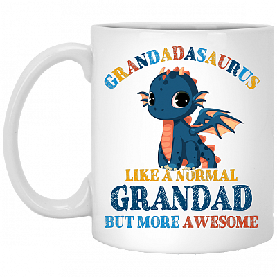 Grandadasaurus Like A Normal Grandad But More Awesome Ceramic Coffee Mug - Beer Stein - Funny Grandad Gifts, White, 11 oz. White Mug