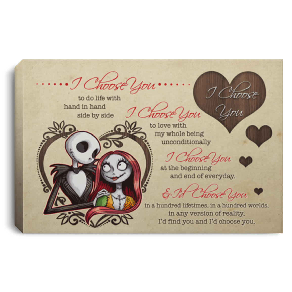 I Choose You to Do Life with Hand in Hand Sully Jack Framed Canvas - Unframed Poster - Home Decor, White, 0.75'' Framed Canvas