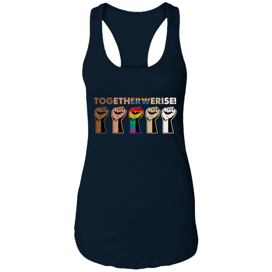 Together We Rise Tank Top - Black Lives Matter Tank Top - Equality Social Justice Tank Top, Midnight Navy, Ladies Racerback Tank