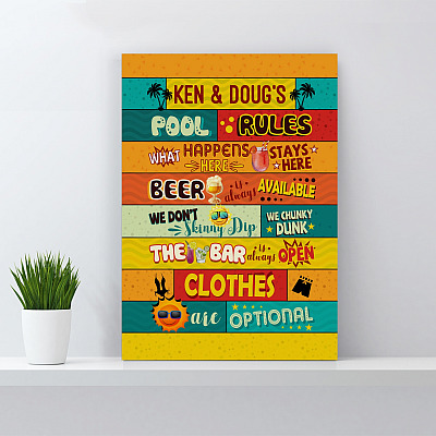 Alternative view of Personalized Pool Rules What Happens Here - Family's Pool Sign Framed Canvas Prints - Unframed Poster