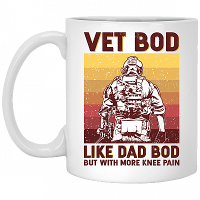 Vet Bod Like Dad Bod but with More Knee Pain Vintage Accent Mug, White, 11 oz. White Mug