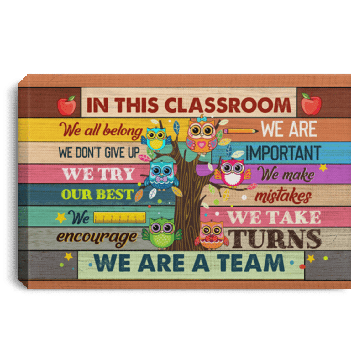In This Classroom We All Belong We Don't Give Up Gallery Wrapped Framed Canvas Prints - Unframed Poster, White, 0.75'' Framed Canvas