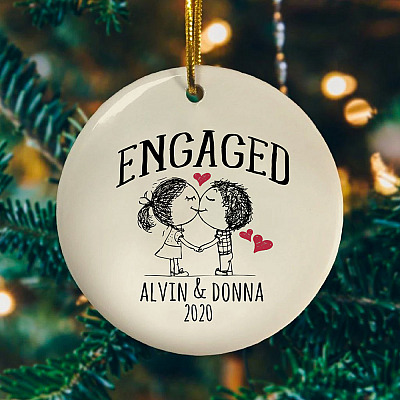 Alternative view of Personalized Engagement Ornament Porcelain Ceramic Circle Ornament Keepsake - Engaged Couples Gift
