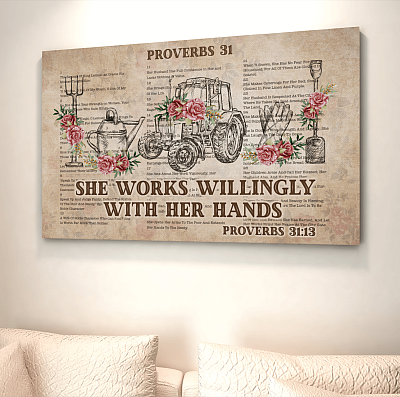Alternative view of Proverbs 31 She Works Willingly with Her Hands Gallery Wrapped Framed Canvas Prints - Unframed Poster