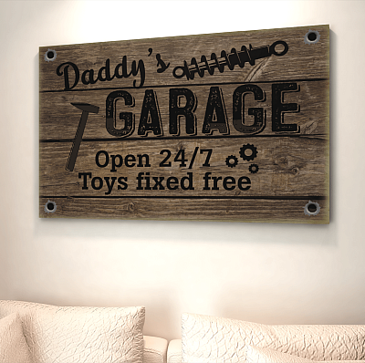 Alternative view of Daddy's Garage Open 24 7 Toys Fixed Free - Funny Papa Gift Framed Canvas - Unframed Poster - Home Decor Wall Art