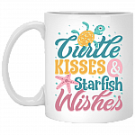 Turtle Kisses and Starfish Wishes Coffee Mug - Travel Mug - Water Bottle, White, 11 oz. White Mug