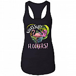 Flamingo Tank Top - Whassup Flockers Tank Top - Funny Pink Flamingo Tank Top - Humororus GIfts, Black, Ladies Racerback Tank