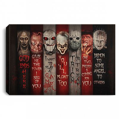 Character Halloween Scary Nun Jason Penny Freddy Chuck-y Framed Canvas - Unframed Poster, White, 0.75'' Framed Canvas