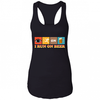 I Run On Beer Funny Drinking Team Beer Lover Gift Cotton Tank Top Tee - Racerback Tank, Black, Ladies Racerback Tank